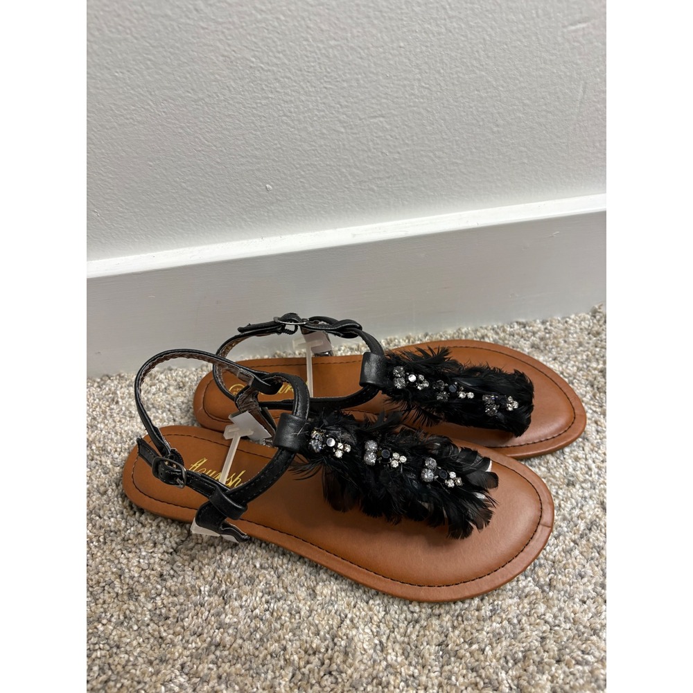 New Y2K Flourish Black Sandals with Feathers & Gems – Size 7.5 - Picture 2 of 5